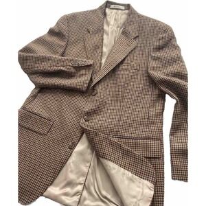 VTG Chaps Ralph Lauren 42L Houndstooth Blazer Brown Wool 2Btn Preppy Academia